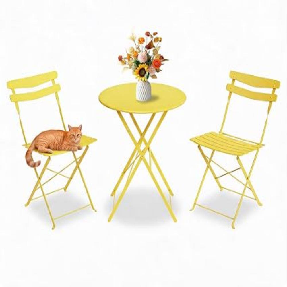 Folding 3-Piece Metal Bistro Table&Chairs Set, Sturdy Structure, Anti-Slip Feet, Portable Outdoor Furniture,Yellow price history on PriceWatchPro