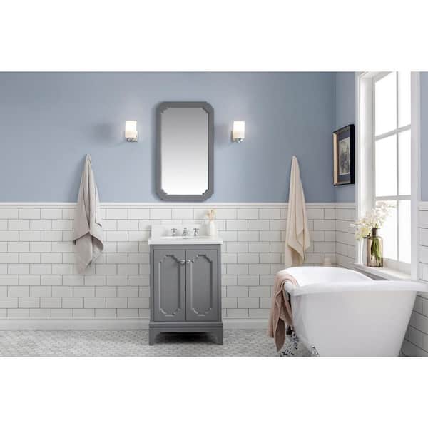 Water Creation Queen 24 in. Bath Vanity in Cashmere Grey with Quartz Carrara Vanity Top with Ceramics White Basins