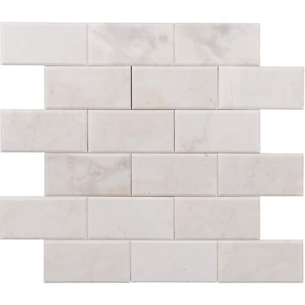 Daltile Xpress Mosaix Peel 'N Stick Stormy Mist Beveled 14 in. x 12 in. Marble Brick Joint Mosaic Tile (11.64 sq. ft./Case)