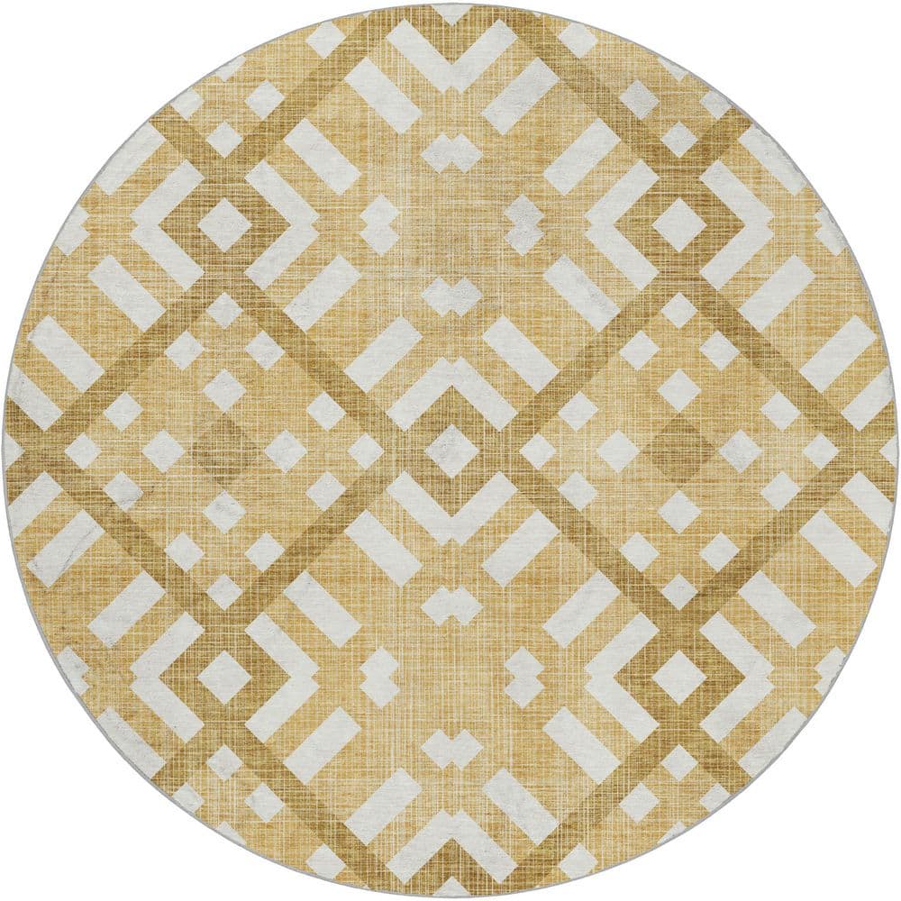 Dream Shag Premium Machine Washable Abstract ADS616 Gold 8 ft. x 8 ft. Round Rug price history on PriceWatchPro