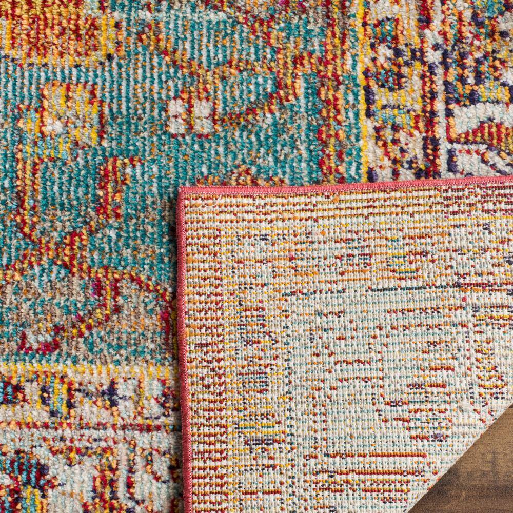Orange and Light Blue Floral Synthetic Runner Rug
