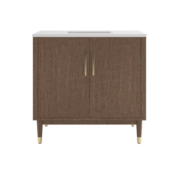 Fresca Sawyer 36 in. Single Sink Freestanding Mocha Birch Bath Vanity with White Quartz Top