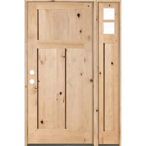 46 in. x 80 in. Knotty Alder 3-Panel Right-Hand/Inswing Clear Glass Unfinished Wood Prehung Front Door w/ Right Sidelite