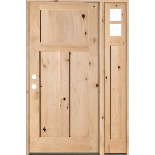 Krosswood Doors 50 in. x 80 in. Knotty Alder 3 Panel Right-Hand/Inswing Clear Glass Unfinished Wood Prehung Front Door with Sidelite