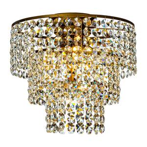 5-Light 17.7 in. W Antique Gold Cone Shape Ceiling Light Tiered Flush Mount with Clear Crystals Beads