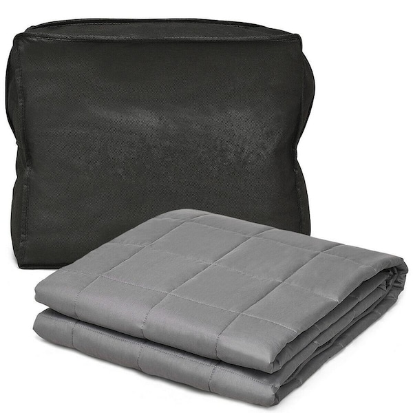 Gymax Weighted Blanket 22 lbs. Queen/King Size Cotton Blanket Glass Beads Dark Gray