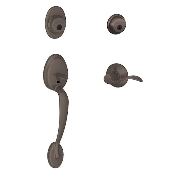Schlage Plymouth Oil Rubbed Bronze Double Cylinder Deadbolt with Right Handed Accent Lever Door Handleset