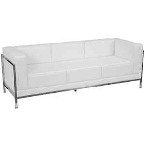 79 in. Melrose White Faux Leather 4-Seater Bridgewater Sofa with Stainless Steel Frame