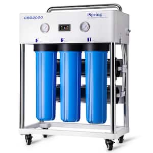 CRO2000 5-Stage Tankless Commercial Reverse Osmosis Water Filtration System w/Pumps, Gauges and Freestanding Bracket