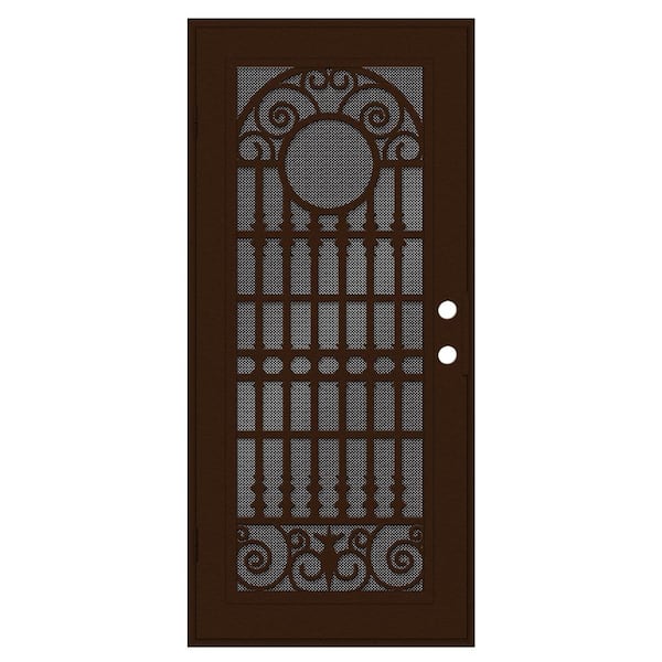 Unique Home Designs Spaniard 30 in. x 80 in. Right Hand/Outswing Copper Aluminum Security Door with Black Perforated Metal Screen