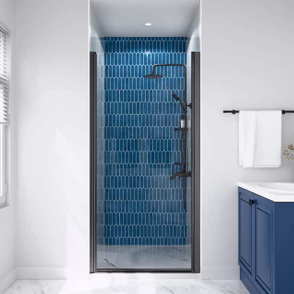 SHAAMA 32 - 33-3/8 in. W x 72 in. H Pivot Semi-Frameless Shower Door in Matte Black Finish with SGCC Certified Clear Glass