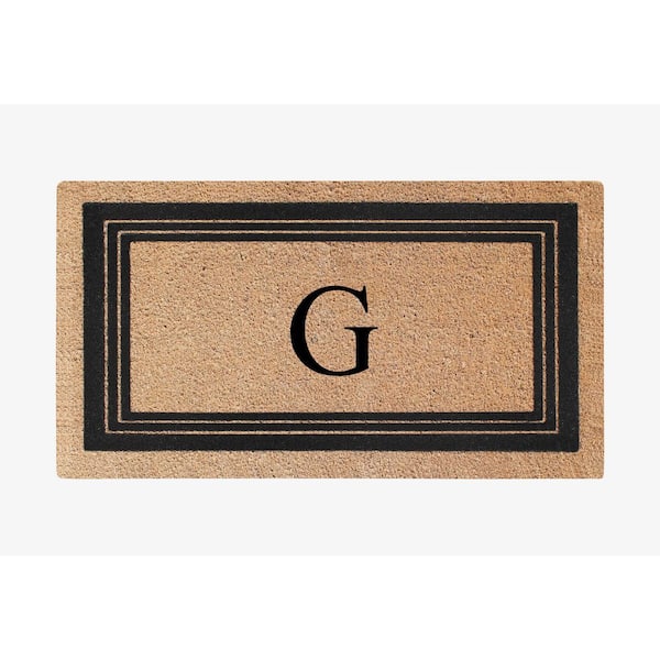 A1 Home Collections A1HC Flock Black/Beige 18 in x 30 in Natural Coir Thin-Profile Non-Slip Outdoor Durable Monogrammed G Doormat