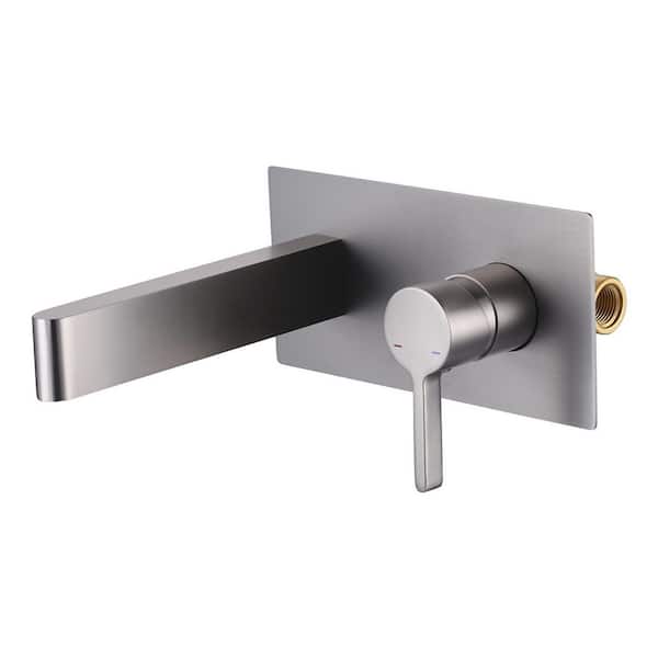 Single Handle 2-Hole Widespread Wall Mounted Bathroom Sink Faucet with Deck Plate and Rough-in Valve in Brushed Nickel