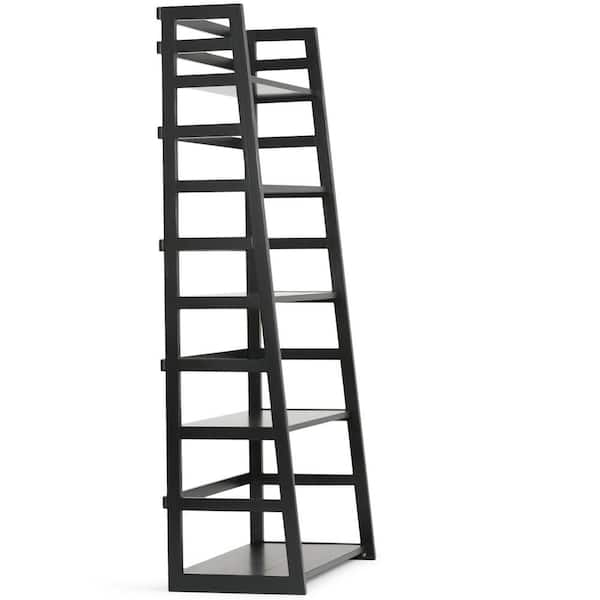 Simpli Home AXSS008KD-BL Acadian Solid Wood 63 inch x 30 inch Rustic Ladder Shelf Bookcase in Black 