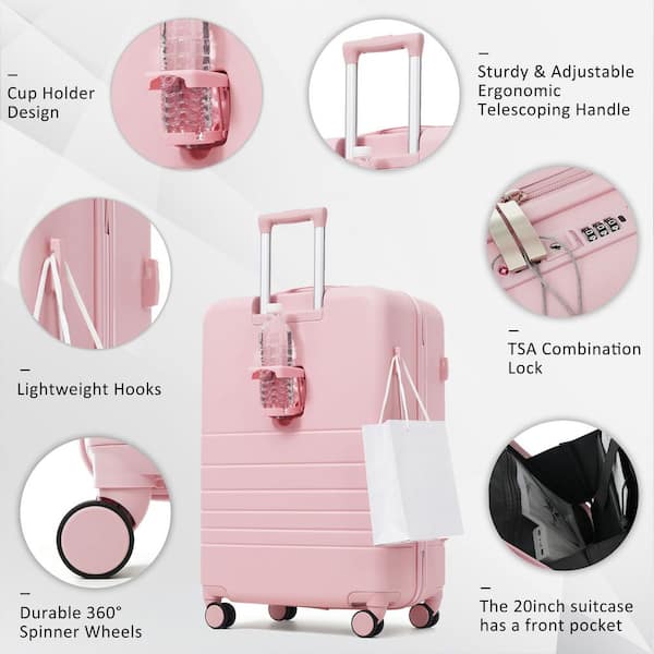 Merax 2 Piece Pink Expandable ABS Plastic Hardshell Luggage Set