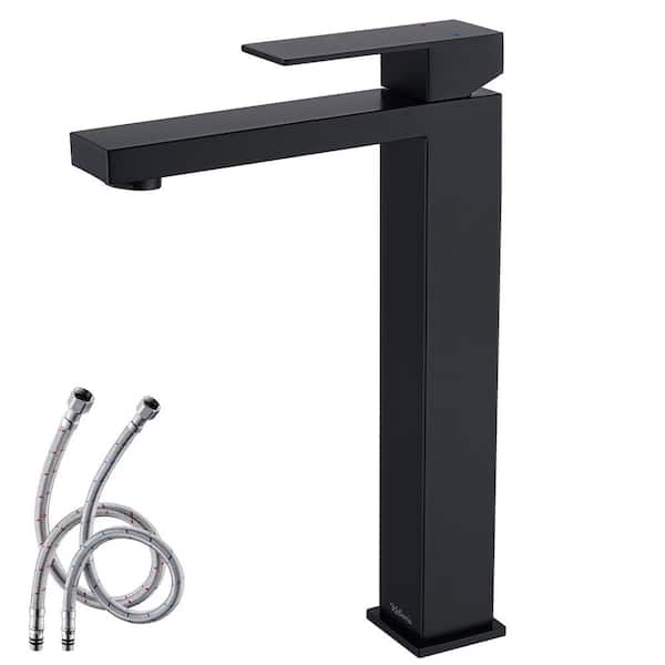 Single Handle Waterfall Bathroom Vessel Sink Faucet in Stainless Steel Matte Black