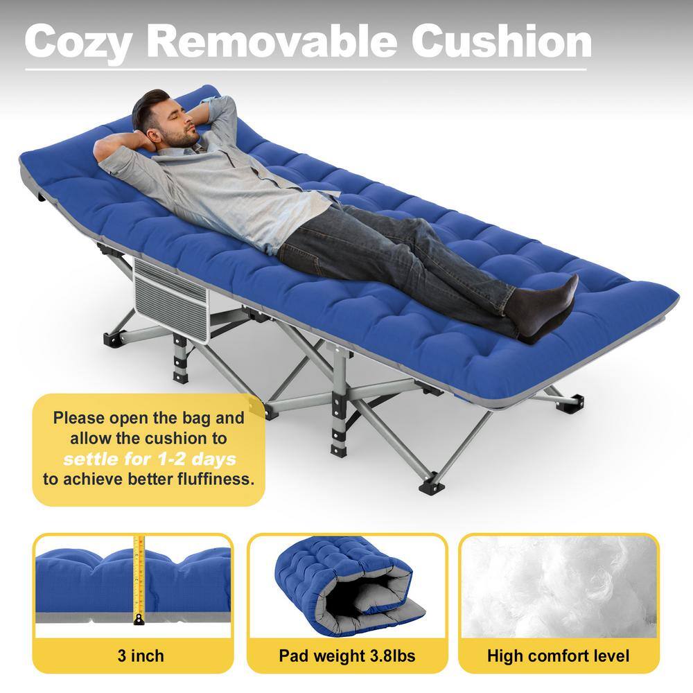 Blue Folding Camping Cot with Mattress and Carry Bag