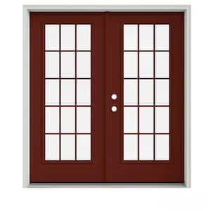 72 in. x 80 in. Mesa Red Painted Steel Right-Hand Inswing 15 Lite Glass Stationary/Active Patio Door