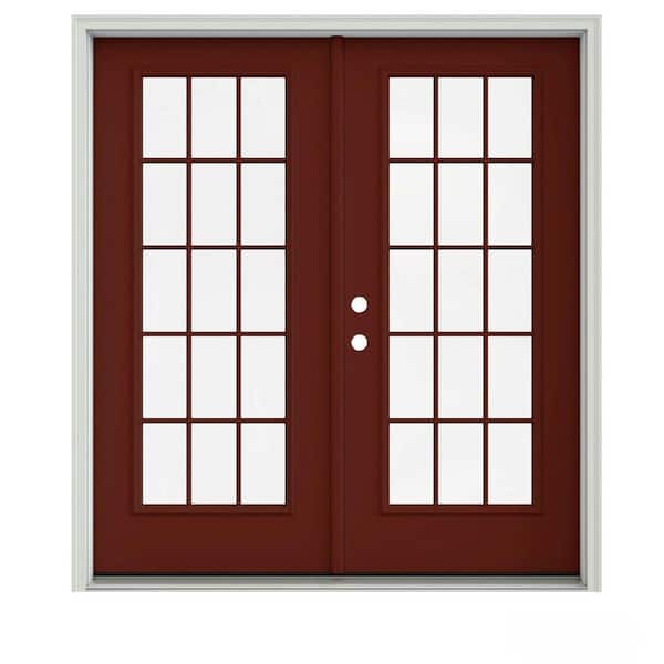 JELD-WEN 72 in. x 80 in. Mesa Red Painted Steel Right-Hand Inswing 15 Lite Glass Stationary/Active Patio Door