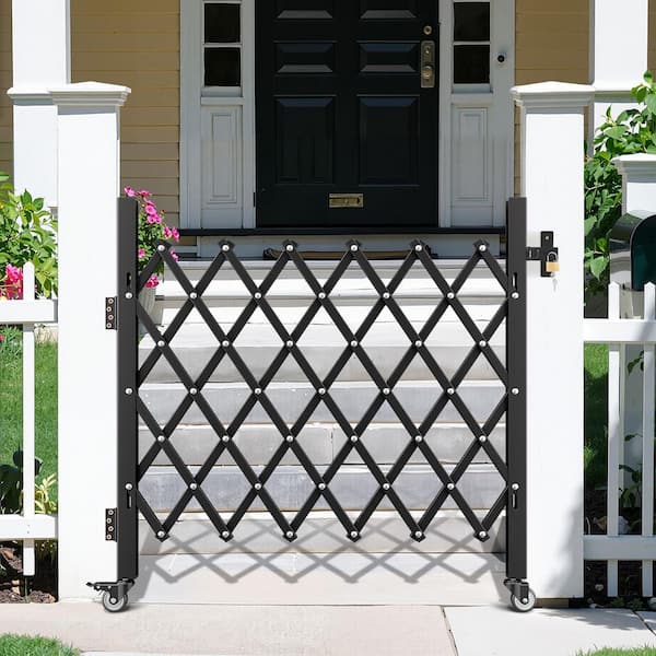 Single Folding Security Gate, Lockable Scissor Gate with 360° Swivel Casters, Outdoor Gates, 43.31 x 51.57 in. (W x H)
