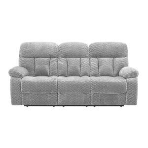 New Classic Furniture Bravo 87 in. Pillow Top Arm Polyester Rectangle Sofa with Power Footrest in Stone
