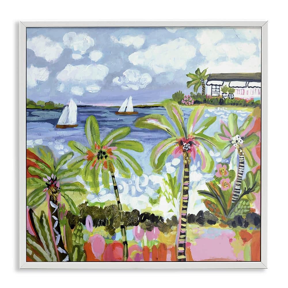 Palm Trees in Bright Sun by Karen Fields 1 Piece White Framed Coastal Giclee Art Print 24 in. x 24 in. price history on PriceWatchPro