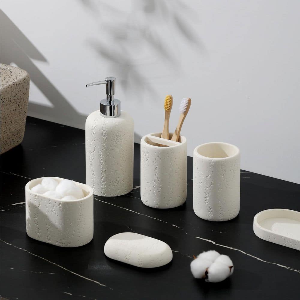 5 Piece Resin Modern Sink Accessory Set with Soap Dispenser Toothbrush Holder Qtip Holder Tray Cup Organizer price history on PriceWatchPro