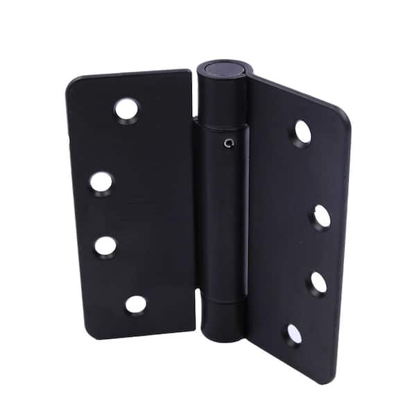 4 in. x 1/4 in. Radius Matte Black Adjustable Spring Butt Door Hinge