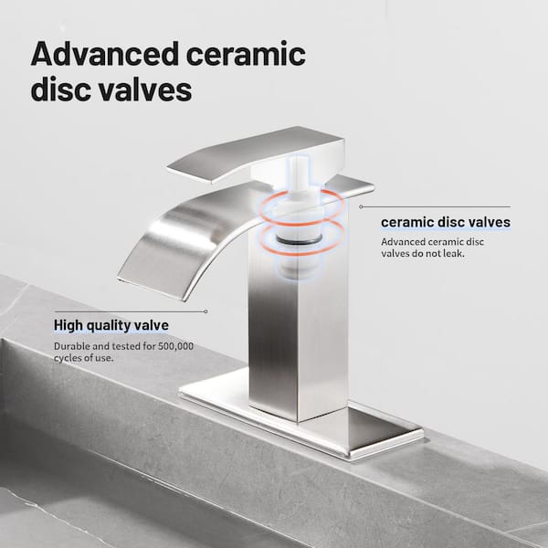 Arc Waterfall Single Handle Single Hole Bathroom Faucet with Drain Kit Included in Brushed Nickel