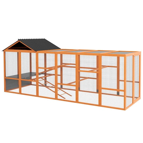 141.75 in. x 48 in. x 61 in.Wooden Chicken Coop Run for 6-10 Chickens, Hen House, Poultry Fencing Add-On Storage, Orange