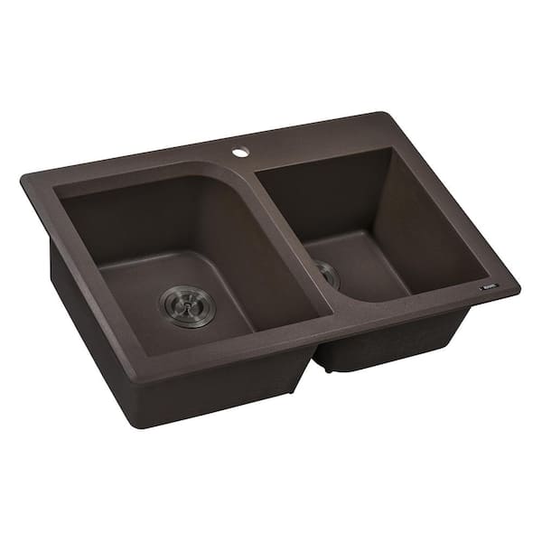 Ruvati epiGranite 33 in. Drop-in Topmount Double Bowl Kitchen Sink in Espresso Brown Granite Composite