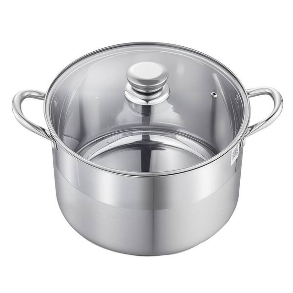 12-qt. Stainless Steel Stock Pot with Glass Lid, PFOA-Free, PFAS-Free, Compatible with Gas Induction and Electric Stoves