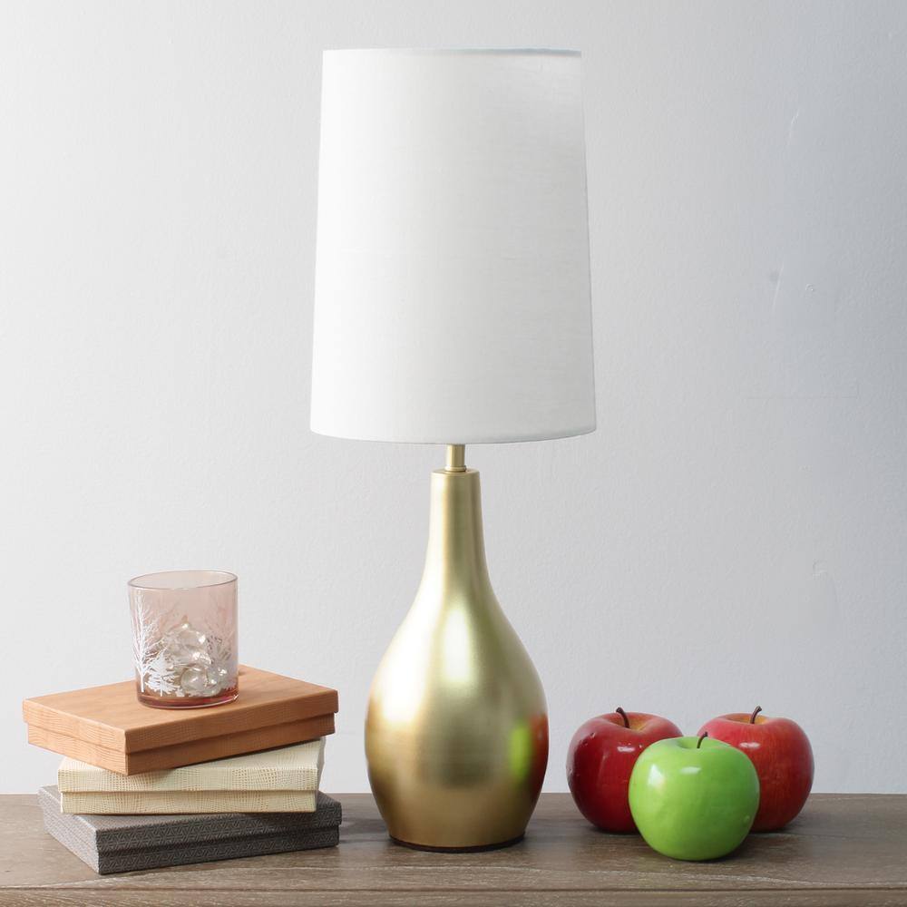 Gold Droplet Nightstand Lamp with White Empire Shade