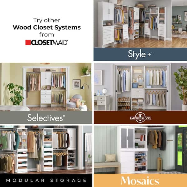 Impressions Basic Plus 60 in. W - 120 in. W White Wood Closet System with 3-Rods, Top Shelves and 3-Drawers