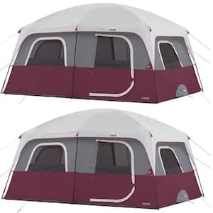 Straight Wall 14 ft. x 10 ft. 10-Person Cabin Tent 2 Room and Rainfly, Red (2-Pack)