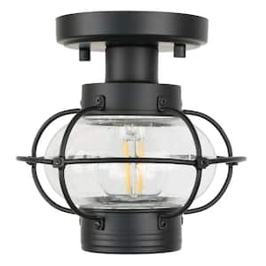 1-Light Semi-Flush Mount Light Fixture with Glass Globe Shade for Hallway, Bedroom, E26, Bulbs Not Include, Black