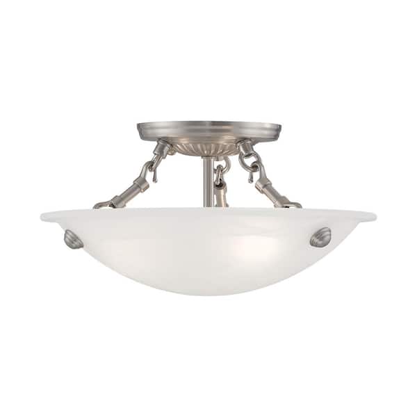 AVIANCE LIGHTING Oasis 12 in. 3-Light Brushed Nickel Semi Flush Mount with White Alabaster Glass