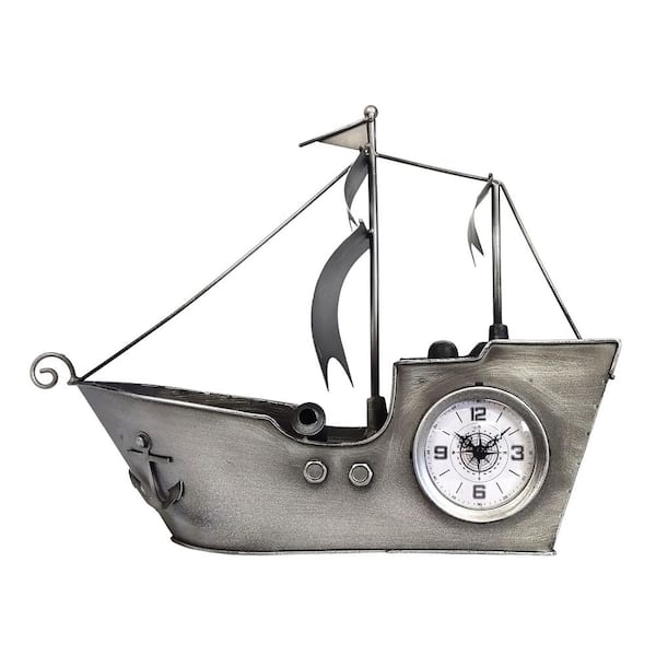 PETERSON ARTWARES Sailing Ship Metal Table Clock-Silver