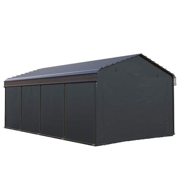 PHI VILLA 12 ft. W x 20 ft. D Galvanized Steel Carport Car Canopy Shelter with Sidewalls Enclosure Kit