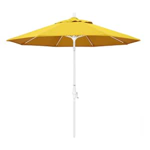 9 ft. Fiberglass Market Collar Tilt M White Patio Umbrella in Lemon Olefin