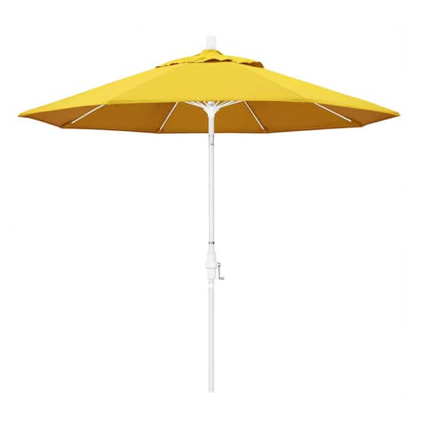 California Umbrella 9 ft. Fiberglass Market Collar Tilt M White Patio Umbrella in Lemon Olefin