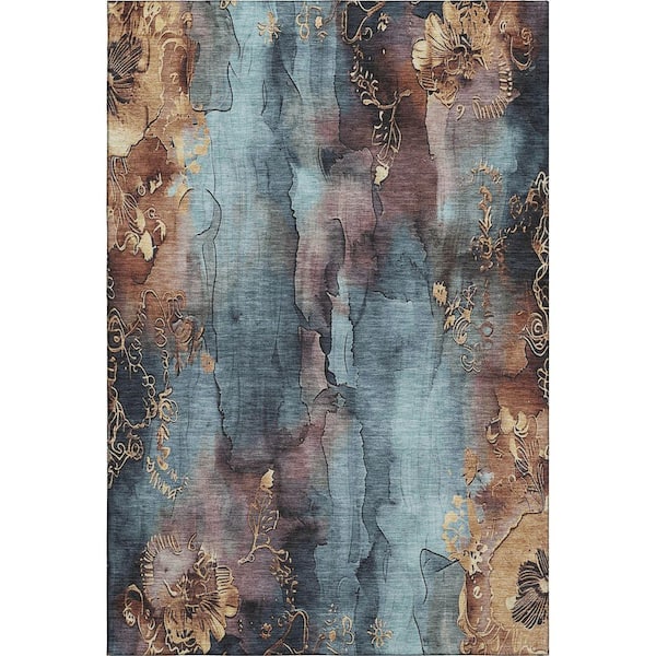 Mayfield Premium Machine Washable Abstract AMF1869 Blue 8 ft. x 10 ft. Area Rug