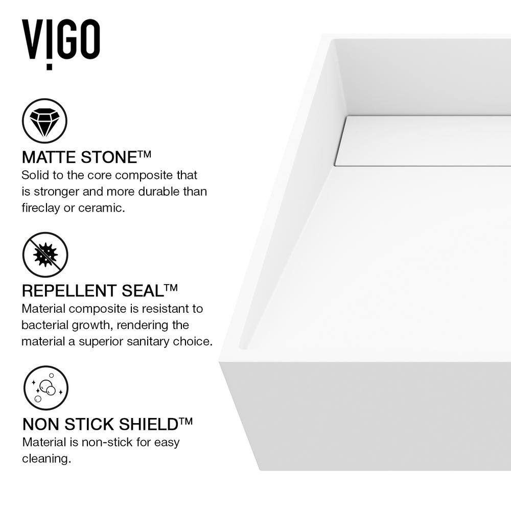 Matte White Square Stone Above-Counter Vessel Sink