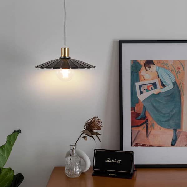 Farmhouse 1 Light Matte Black Shaded Pendant Light with Metal Shade, No Bulbs Included