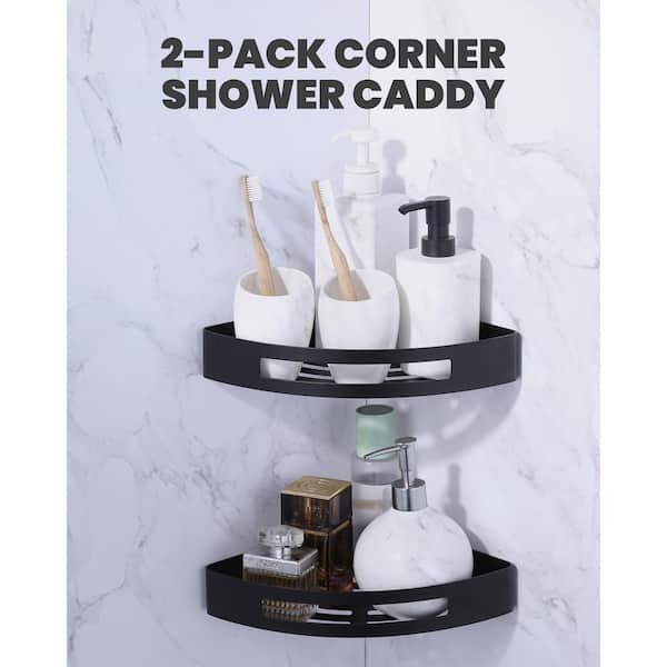 Stainless Steel Corner Shower Caddy, Triangular Shower Basket with Concealed Hardware in Matte Black (2-Packs)