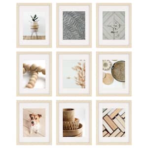 Gallery Wall Set with Offset Mat and Hanging Template Beige Picture Frame (Set of 9)