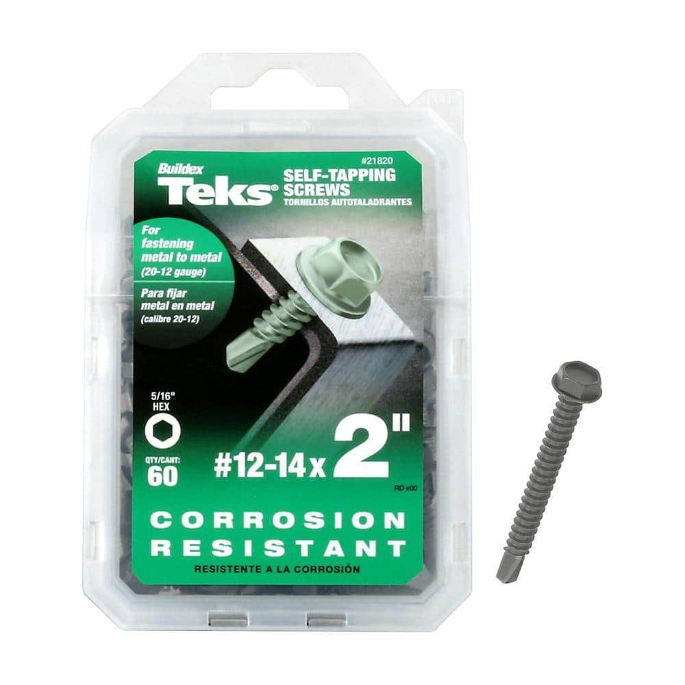 Teks #12-14 x in. Hex Washer Head Drill Point Corrosion Resistant Screw  (60-Pack) 21820 The Home Depot