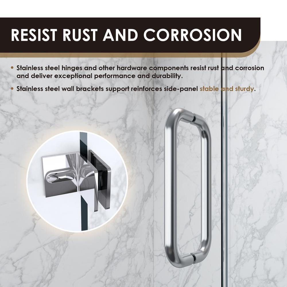 52" W x 74" H Frameless Chrome Glass Shower Door