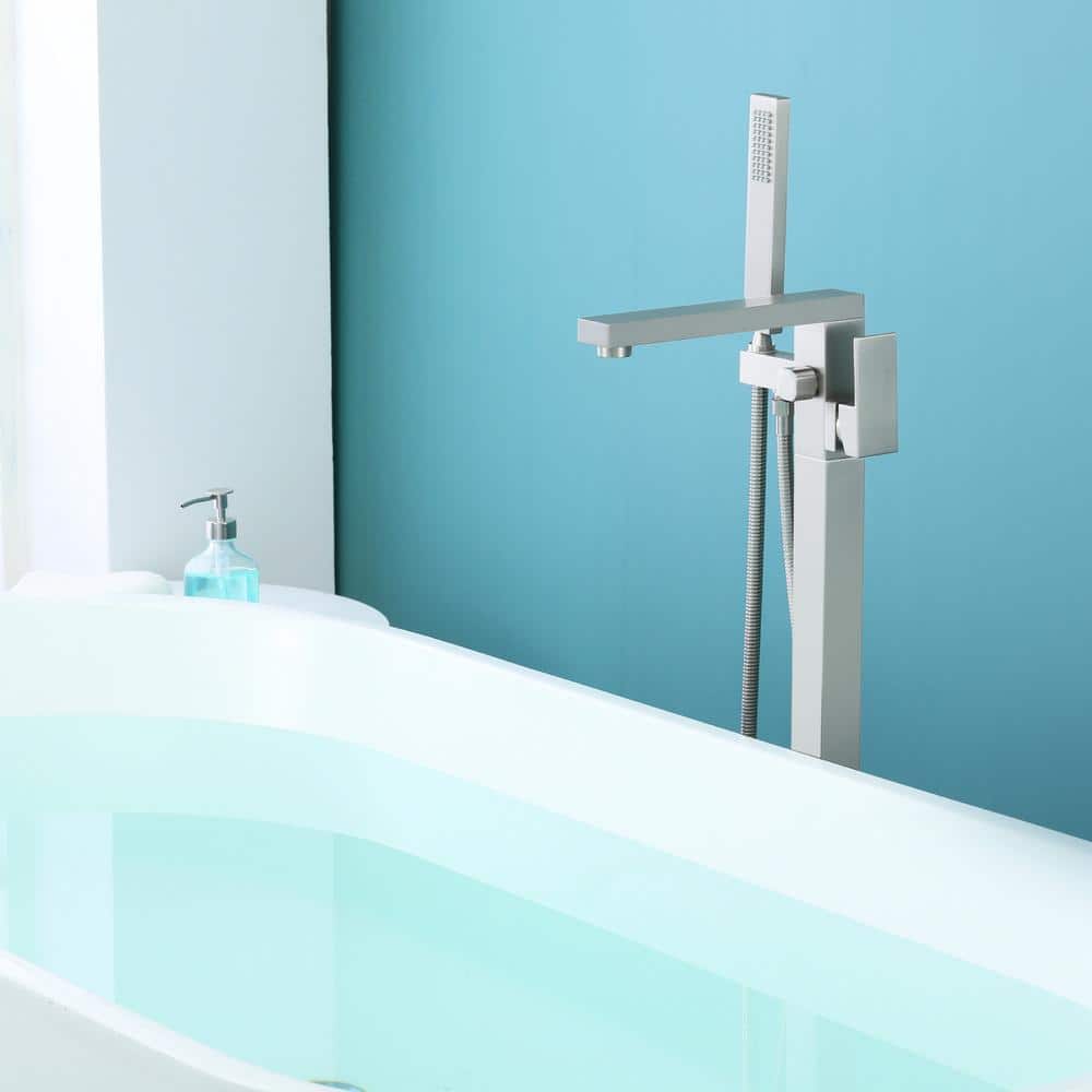Brushed Nickel Freestanding Tub Faucet with Hand Shower