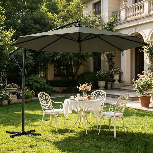 Dracelo 10 ft. Offset Patio Umbrella with Cover, Hanging Cantilever Umbrella with 360 Rotating, Crank Handle, Tilt, Tan GT-1585 - The Home Depot Dracelo 10 ft. Offset Patio Umbrella with Cover, Hanging Cantilever Umbrella with 360 Rotating, Crank Handle, Tilt, Tan GT-1585 - The Home Depot